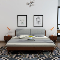 北欧实木床1.8米主卧软包双人床现代简约1.2m单人经济型1.5欧式床