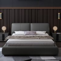 北欧轻奢真皮床 北欧皮床 意大利极简双人床主卧软床 婚床实木床