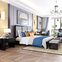 新中式实木床卧室床扪布扪皮床双人床酒店别墅宾馆样板房家具