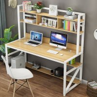 电脑台式桌家用简约学生卧室书桌书架组合经济型省空间双人写字桌