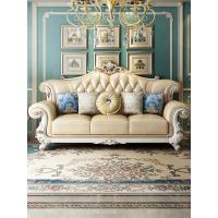 欧式实木皮沙发组合客厅123大户型别墅整装皮艺沙发组合花