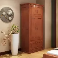 现代中式实木衣柜二2开卧室收纳储物橡木资衣橱小户型组装家具