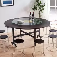 折叠桌餐桌家用大圆桌圆形桌面多功能可移动吃饭桌小户型简易桌子