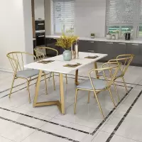 北欧ins网红大理石餐桌家用小户型饭桌轻奢餐桌椅组合铁艺长方形