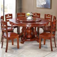 实木餐桌椅组合中式简约家用带转盘圆桌吃饭桌子10人橡木圆形饭桌