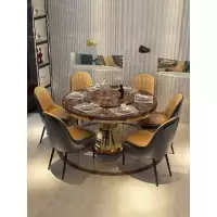 简约轻奢后现代圆形餐桌椅组合小户型餐厅6人家用饭桌大理石圆桌