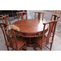 红木家具刺猬紫檀花梨木象头餐桌圆桌椅组合红木圆台餐台