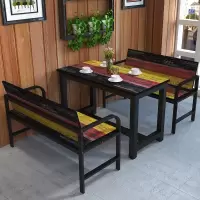 小吃快餐店桌椅饭店食堂餐厅一桌二长椅组合 咖啡厅个性主题餐桌