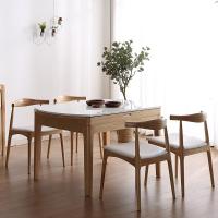 北欧大理石餐桌椅组合多功能拉伸实木圆餐桌现代简约小户型饭桌