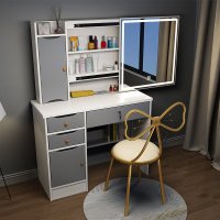 化妆桌梳妆台卧室现代简约网红风经济型小迷你50收纳柜一体