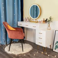 北欧轻奢梳妆台卧室现代简约网红化妆台收纳柜一体可伸缩带灯