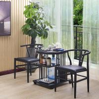 功夫茶几小户型家用阳台圆形茶桌椅组合简约火烧石茶具套装一体台