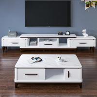 可伸缩大理石茶几电视柜组合现代简约小户型洞石北欧家具套装地柜