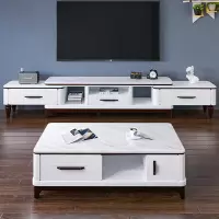 可伸缩大理石茶几电视柜组合现代简约小户型洞石北欧家具套装地柜