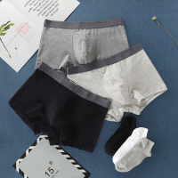 男士平角内裤纯棉质潮韩版青少年学生透气四角短底裤衩头袜子套装