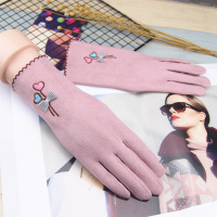 手套女冬天麂皮绒摩托车骑行保暖加绒加厚薄绒款学生卡通可爱秋季