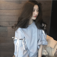 2018新款秋装宽松短袖T恤女韩版学生百搭很仙的七分喇叭袖上衣服