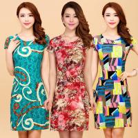 妈妈装夏装连衣裙40-50岁中老年人夏季短袖休闲连衣裙女印花裙子