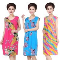 新款中老年女装夏装连衣裙睡衣裙大码妈妈装棉绸睡裙休闲家居服