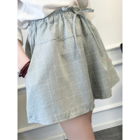 夏季新款韩版棉麻格子短裤女潮宽松大码显瘦学生阔腿裙裤休闲热裤
