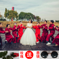 中式结婚礼服伴郎伴娘服唐装长衫长袍大褂民国古装相声兄弟团礼服