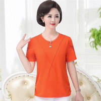 中年妈妈全棉短袖t恤2019夏装新款40-50岁中老年妇女纯棉打底汗衫
