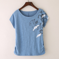 2019新款竹节棉T恤女短袖宽松白色纯棉中年妈妈夏装体恤半袖上衣