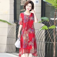 妈妈夏装连衣裙2019新款中年40岁50中老年女装阔太太高贵洋气裙子