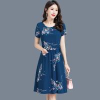 中老年女装夏装新款棉绸连衣裙阔太太洋气高贵中年妈妈装过膝裙子