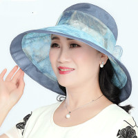 夏季老人帽子女盆帽老年人防晒帽大檐可折叠中年妈妈遮阳沙滩凉帽