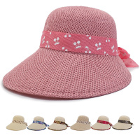 春夏季遮阳女帽纯色大沿针织防晒帽太阳帽中老年女帽妈妈帽子草帽