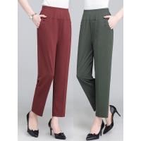 妈妈裤子薄款夏季休闲夏天冰丝女裤中老年人宽松高腰松紧腰九分裤