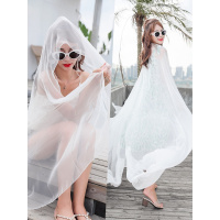白色丝巾薄款沙滩披肩外搭围巾春秋季长款妈妈纱巾女百搭夏季防晒