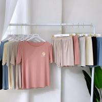 2020短袖冰丝女士睡衣套装小雏菊刺绣家居服女休闲件套短裤套出