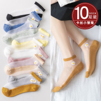 袜子女短袜浅口夏季纯棉底丝袜女袜子夏天薄款小雏菊中筒袜水晶袜