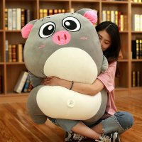 猪抱枕午睡枕大号毛绒玩具猪猪公仔小胖猪萌萌猪头玩偶柔软可爱女孩抱着睡觉的布娃娃生日礼物女生 灰色圆眼款 40厘米