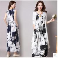 20号年初九发货【48小时内发货】6688# 连衣裙夏中长款新款水墨套装裙 背心裙+开衫两件套裙子