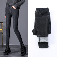 伊诺儿冬季加绒牛仔裤女高腰加厚保暖韩版弹力显瘦外穿小脚裤子2018新款