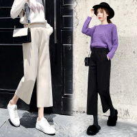 伊诺儿 秋冬毛呢裤子直筒花苞阔腿裤休闲显瘦九分裤子女