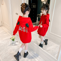 MOXUAN女童加绒卫衣2020新款冬季中大童洋气红色儿童加厚冬装本命年衣服卫衣童