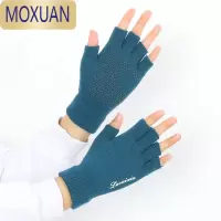 MOXUAN纯色防滑半指手套男女士秋冬季毛线针织露指半截学生手套骑车开车