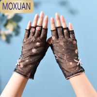 MOXUAN半指手套女夏季骑车防晒黑色性感蕾丝开车防滑超薄款弹力透气露指