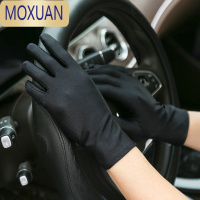MOXUAN开车手套男夏天纯色氨纶弹力防晒手套黑白色礼仪演出手套女防晒黑