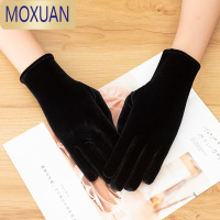 MOXUAN秋冬季女金丝绒手套保暖户外骑行分指开车单层韩版弹力绒布手套