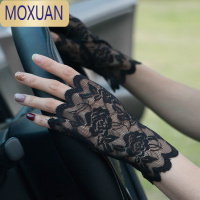 MOXUAN蕾丝防晒半指手套夏季短款女士弹力薄款开车遮疤痕盖纹身服饰搭配