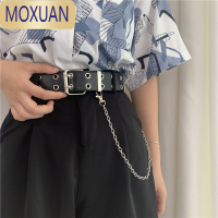 MOXUAN腰带女 朋克风双排扣气眼宽腰带 时尚街拍裤带链条男女士皮带裤带