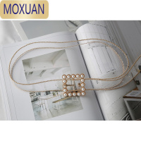 MOXUAN镶钻透明皮带珍珠塑胶腰带女气质百搭串珠细裤带牛仔时尚装饰夏季