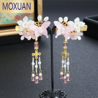 MOXUAN儿童汉服头饰女童发饰古代边夹小蝴蝶发卡链古装发夹超仙古风步摇