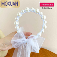 MOXUAN儿童珍珠飘带发箍韩国不伤头公主网纱马尾头箍女童蝴蝶结绑发头饰