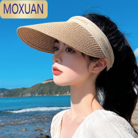 MOXUAN亲子草编空顶鸭舌帽子女春秋沙滩防晒遮阳发箍太阳帽草帽夏季遮脸